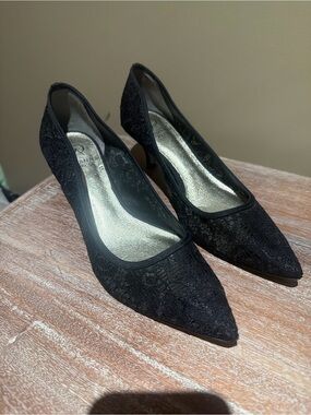 Adrianna Papell Black Lace Pointed Toe Pumps